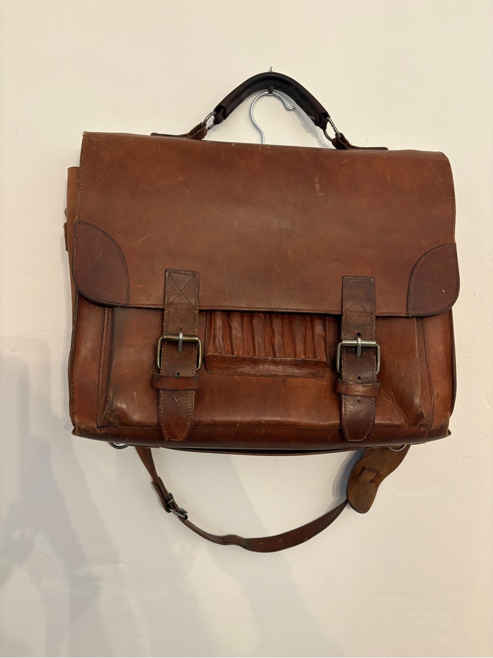 Gorgeous, vintage handmade Brown Leather Messenger Bag Briefcase satchel